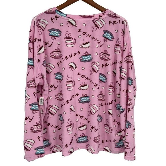 Friends Central Perk Sleepwear Long sleeve Fleece Pajama Top Pink XL NWT - Picture 8 of 8